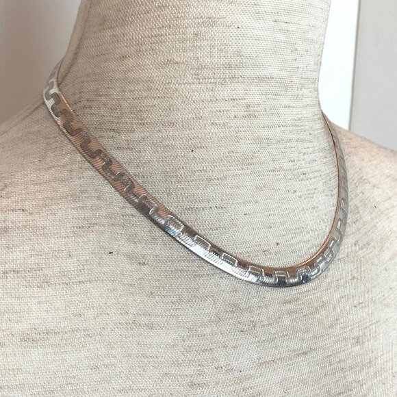 Sterling Silver 925 Italy Geometric Greek Key 6MM Herringbone Chain Necklace 16" - Picture 14 of 15